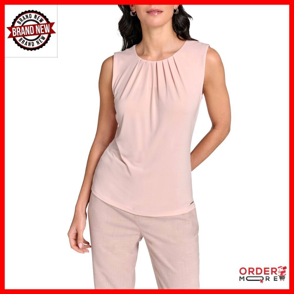 Sleeveless High Neck Knit Blouse, Pleat Detail, Workwear Essential